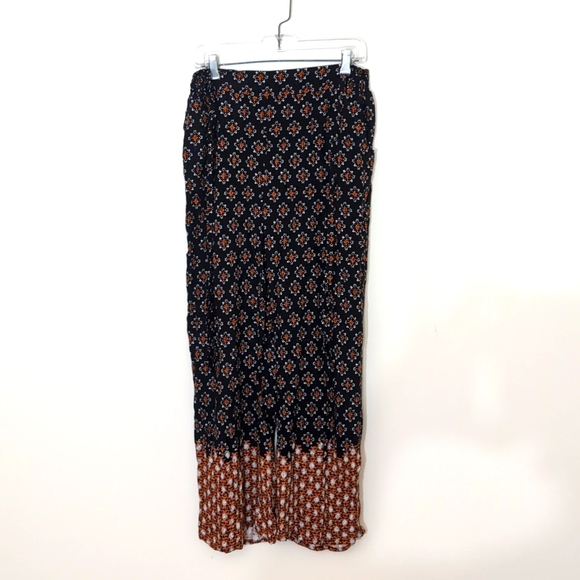 Black Brown Geometric Print Pull On Wide Leg Pants - Picture 1 of 10